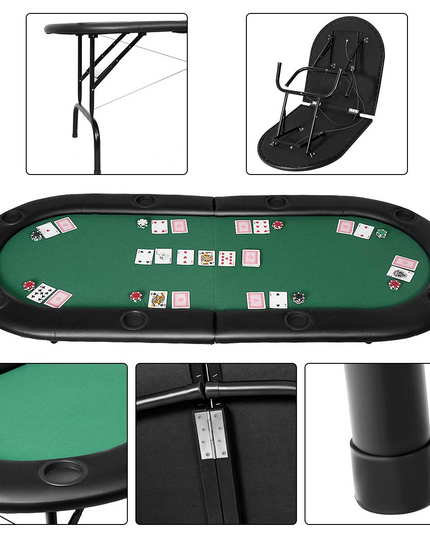 Giantex Foldable Play Poker Table w/Cup Holder, for Texas Casino Leisure Game Room,