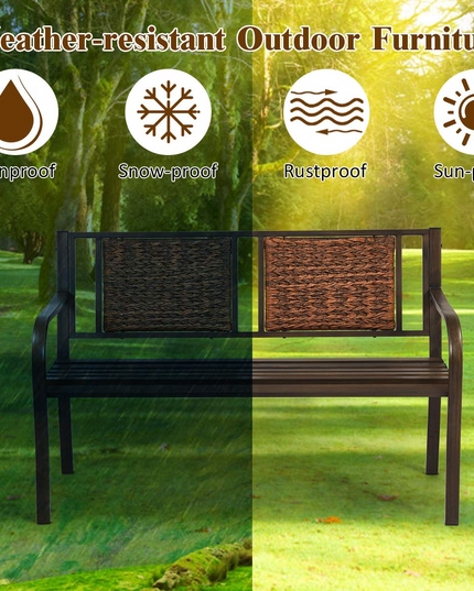 Giantex Patio Garden Bench Heavy-Duty Ergonomic Loveseat W/Powder Coated Steel Frame