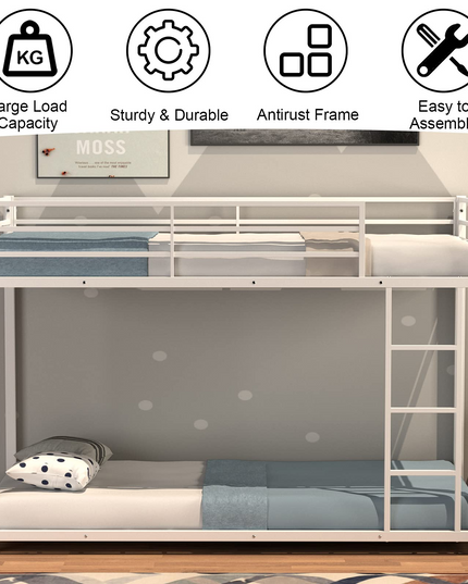Classic Bunk Bed Frame with Safety Guard Rails & Side Ladder