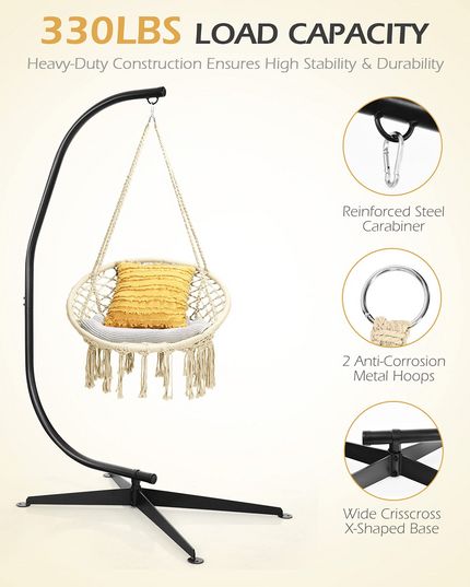 Giantex Hammock Chair with Stand, Solid Steel Heavy Duty C Stand with Macrame Hanging Chair