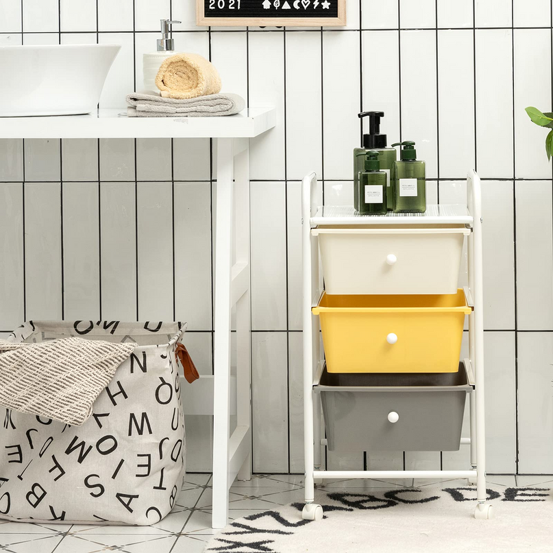 Giantex Rolling Cart with Drawers, Craft Organizer with Wheels, 3 Drawer Storage Container Bins