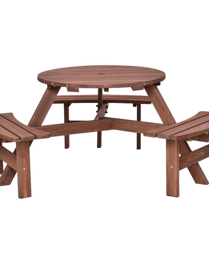 Giantex 6 Person Wooden Picnic Table Set with Wood Bench, Dark Brown