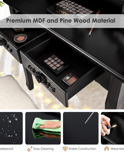 CHARMAID Vanity Set with 10 LED Lights and 4 Drawers - Giantexus
