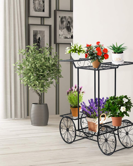 Giantex Garden Cart Metal Plant Stand with 4 Decorative Wheels