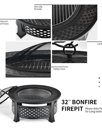 Giantex 32" Fire Pit, 3 in 1 Round Log Burner w/ High-Temp Resistance Finish
