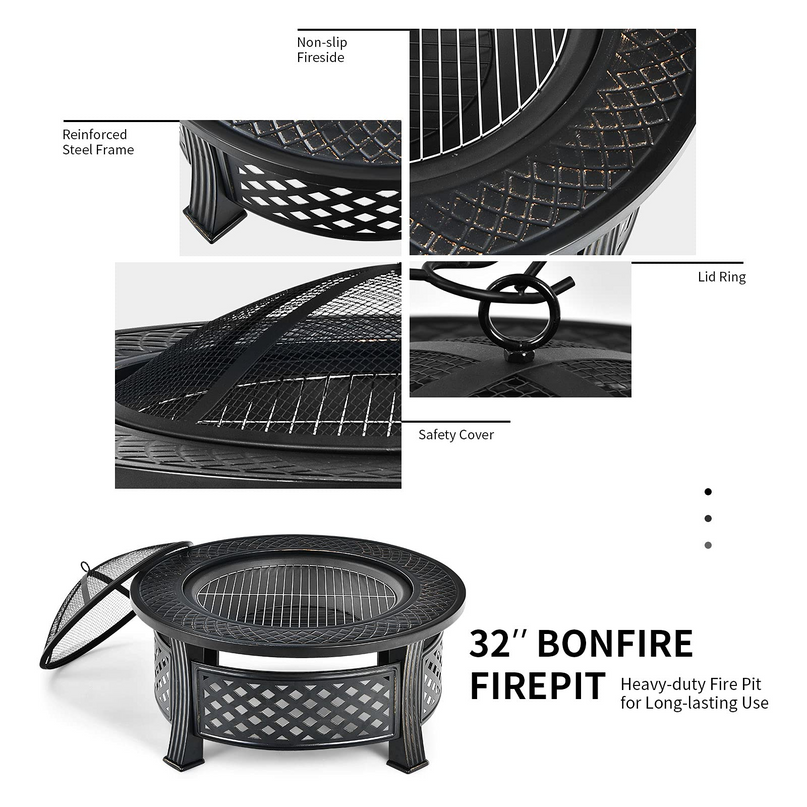 Giantex 32" Fire Pit, 3 in 1 Round Log Burner w/ High-Temp Resistance Finish
