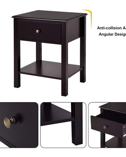Giantex Nightstand W/Drawer and Shelf, Stable Frame Storage Cabinet