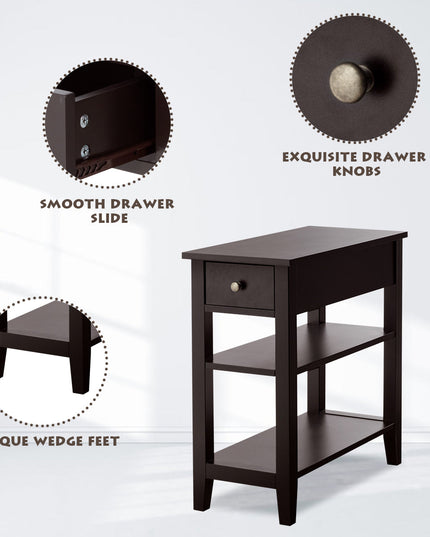 Giantex 3-Tier End Table with Drawer and Double Shelves Narrow Tiered Side Table for Bedroom