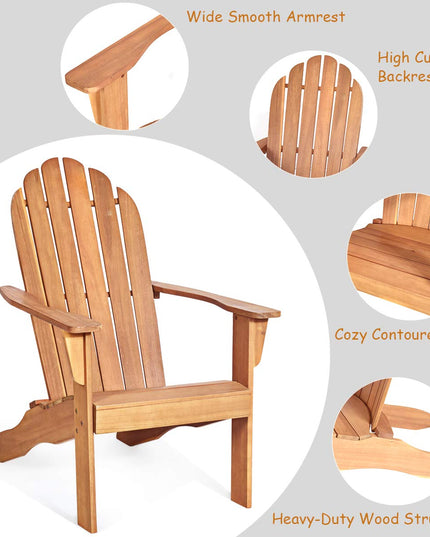 Giantex Adirondack Chairs and Table Set 3PCS Wooden W/Two Lounger Chairs and One Side Table for Yard, Patio, Garden, Poolside and Balcony