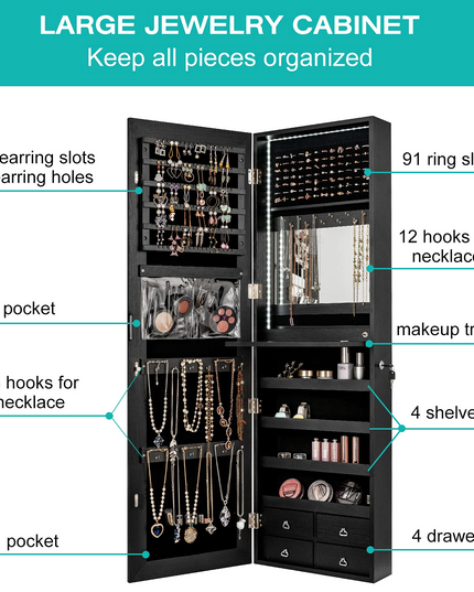 CHARMAID LED Strip Jewelry Armoire with 47.2" H Full Length Mirror