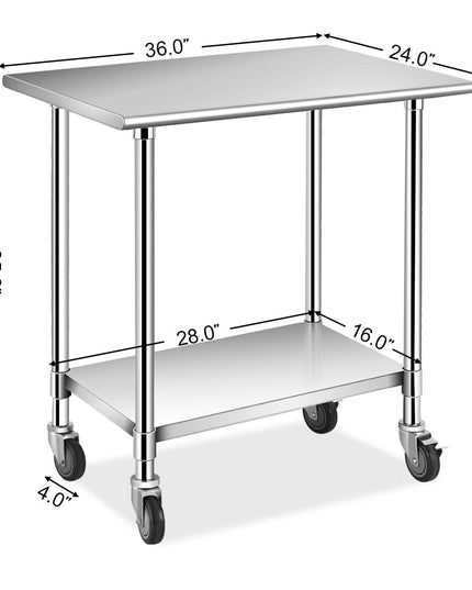 Giantex 48 x 30 Inches Stainless Steel Table w/ 4 Caster Wheels