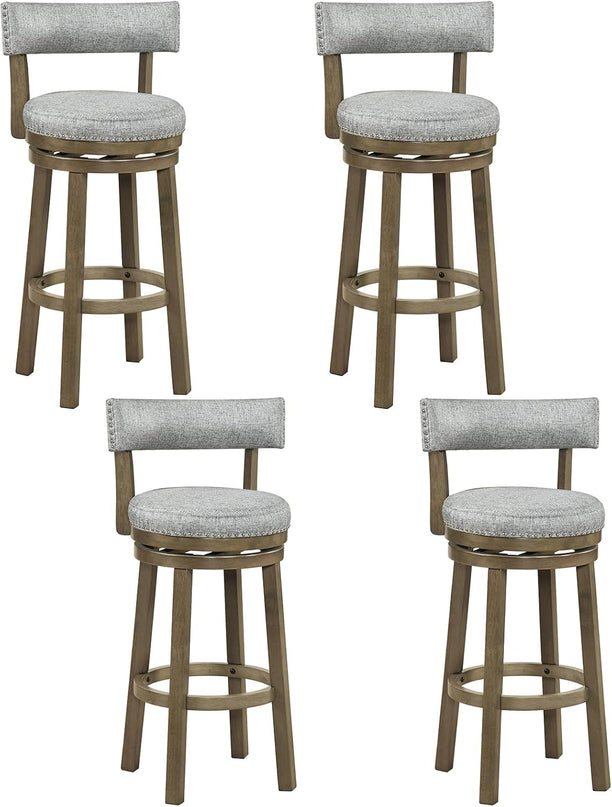 Tabourets de bar pivotants Giantex de 80 cm de haut avec assise et dossier rembourrés en tissu de lin (2/4)