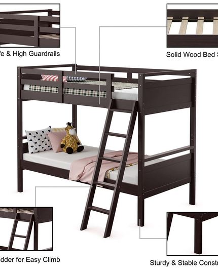 Giantex Twin Over Twin Bunk Bed, Solid Wood Twin Bunk Bed Convertible Into Two Individual Beds