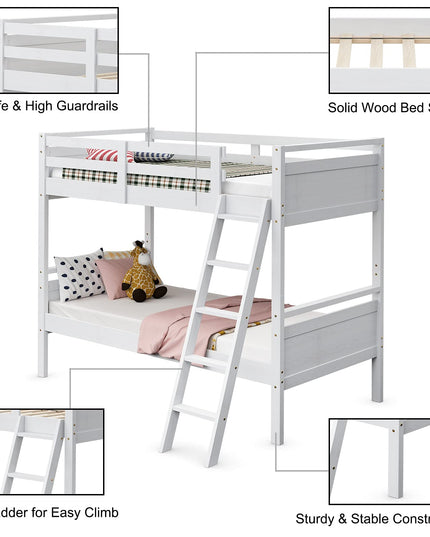 Giantex Twin Over Twin Bunk Bed, Solid Wood Twin Bunk Bed Convertible Into Two Individual Beds