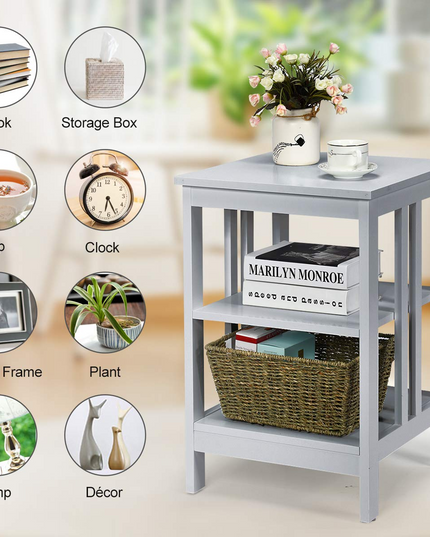 Giantex Nightstand 3-Tier Sofa Side Table W/Reinforced Bars and Stable Structure