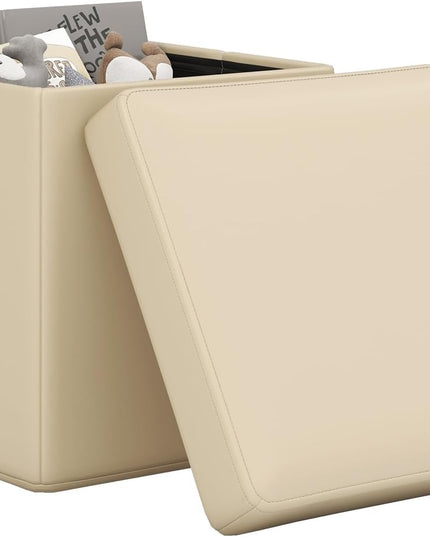 Giantex Cube Storage Ottoman - 15 Inches Folding Ottoman Storage Chest, PVC Leather, Upholstered Footrest
