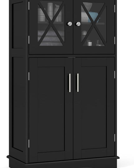 Giantex Bathroom Floor Storage Cabinet - Linen Floor Cabinet with Doors and Adjustable Shelves
