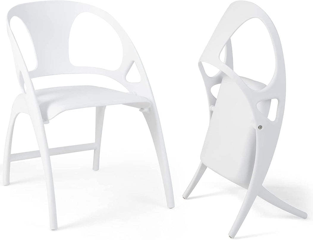 Giantex Folding Dining Chairs Set of 2/4, Outdoor Plastic Dining Chairs with Armrest and High Backrest
