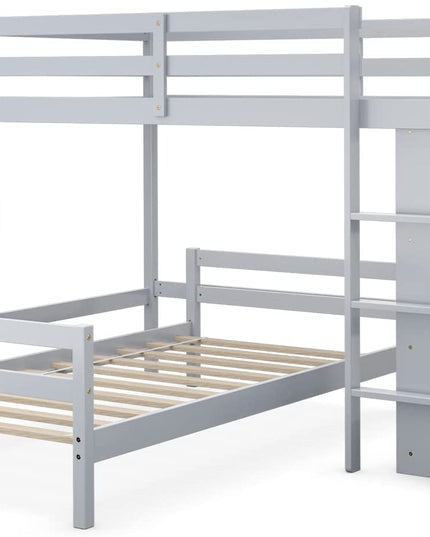 Giantex Twin Over Twin Loft Bed w/ Bookcase, Bunk Bed w/ 12.5" Full-Length Guardrail & Ladder
