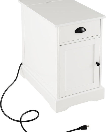 Table d'appoint Giantex avec station de recharge (lot de 2), table d'appoint à plateau relevable avec ports USB et prises électriques, blanc