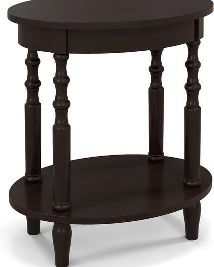 Giantex End Table with Storage Shelf Set of 2, 24.5" Oval Round Side Table with Solid Wood Legs
