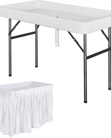 Giantex 4 Foot Ice Cooler Table w/ Matching Skirt and Drain Plug, Foldable Buffet Cold Food Keeper for Party - Giantexus