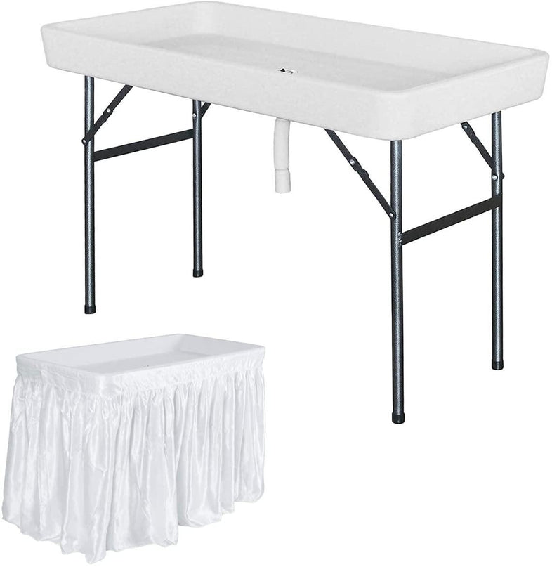 Giantex 4 Foot Ice Cooler Table w/ Matching Skirt and Drain Plug, Foldable Buffet Cold Food Keeper for Party - Giantexus