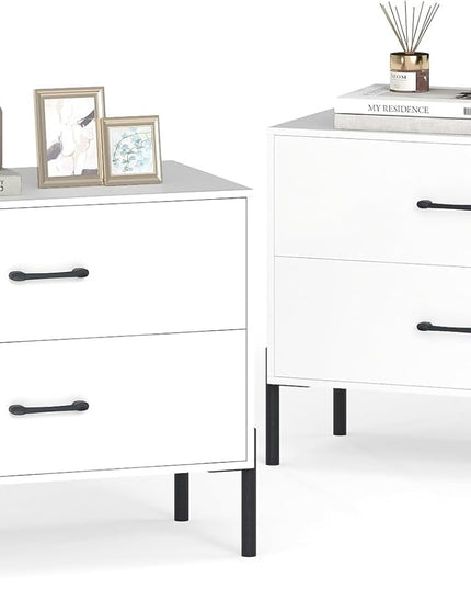 Table de chevet moderne Giantex à 2 tiroirs avec pieds et poignées en métal, kits anti-basculement