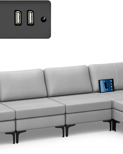 Giantex 4 Seat Convertible Sofa Couch, 123" L Sectional Sleeper with 2 or 1 USB Ports Socket