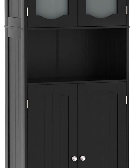 Giantex 64.5" Tall Bathroom Cabinet, Pantry Cabinet with Tempered Glass Doors, Adjustable Shelves