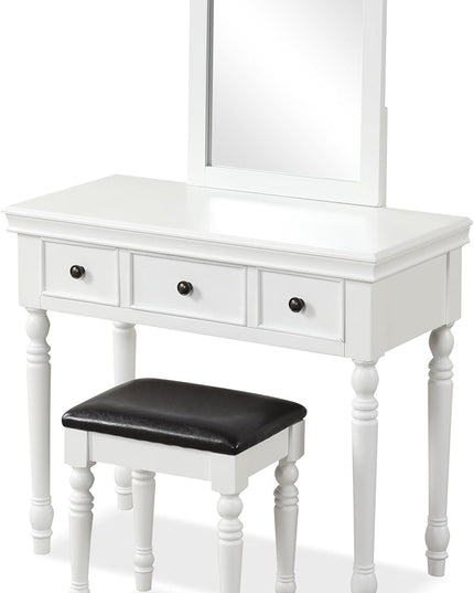 CHARMAID Makeup Vanity Desk with Mirror and Stool, Vanity Table Set with Large Mirror, 3 Drawers, Cushioned Stool