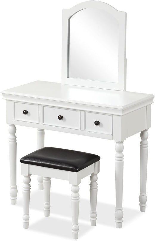 CHARMAID Makeup Vanity Desk with Mirror and Stool, Vanity Table Set with Large Mirror, 3 Drawers, Cushioned Stool