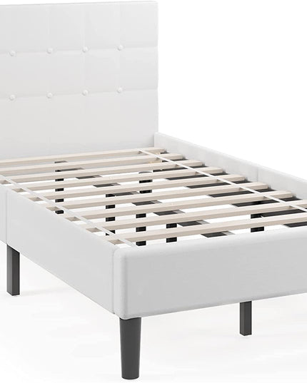 Platform Bed with Button Tufted Headboard | Upholstered Bed Frame