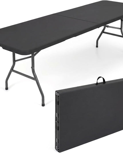 Giantex 8FT Folding Table eavy Duty Fold-in-Half Portable HDPE Plastic Table with Handle & Locks