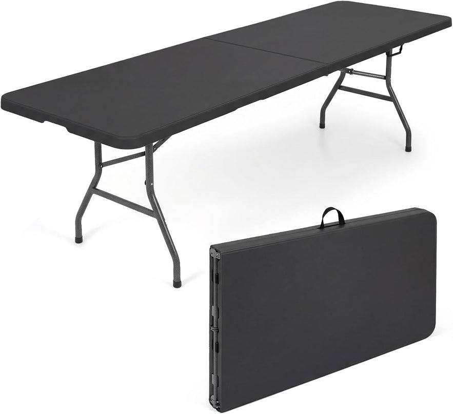 Giantex 8FT Folding Table eavy Duty Fold-in-Half Portable HDPE Plastic Table with Handle & Locks