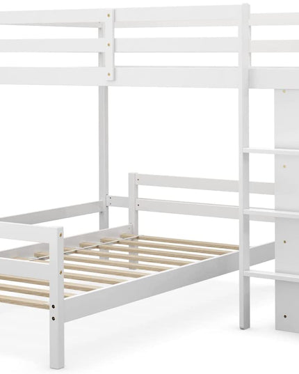 Giantex Twin Over Twin Loft Bed w/ Bookcase, Bunk Bed w/ 12.5" Full-Length Guardrail & Ladder