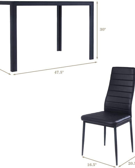 Giantex Kitchen Dining Table Set, Glass Tabletop Dining Room Set with Leather Padded 6 Chairs, Black