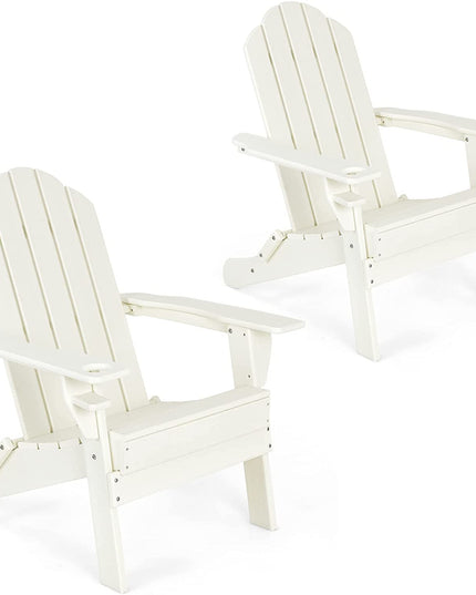 Adirondack Chair Outdoor Folding Chairs, Weather Resistant Patio Chair with Built-in Cup