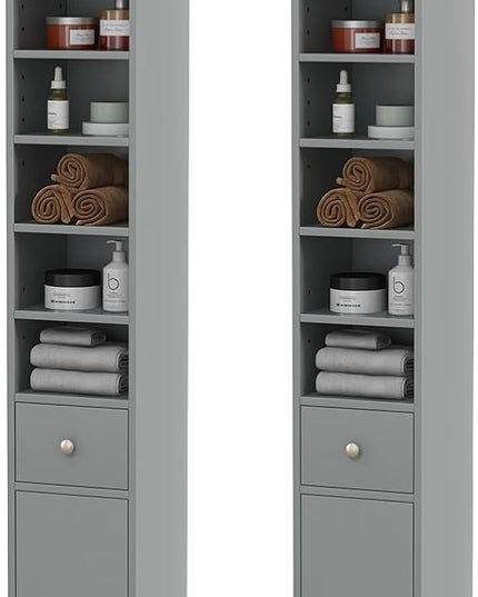 Giantex Slim Bathroom Storage Cabinet - 71" Tall Narrow Floor Cabinet Cupboard with 2 Doors, 5 Adjustable Shelves, 1 Drawer