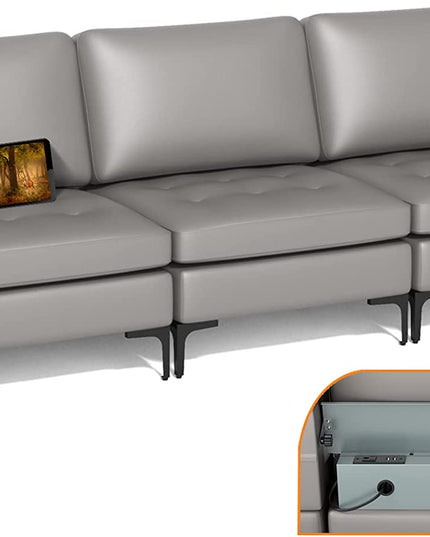 Giantex 97" Sectional Sofa Couch, 3-Seater Modular Sleeper with USB Ports