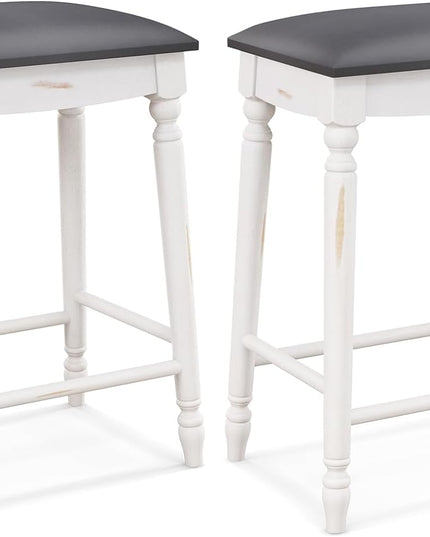 Giantex Bar Stools, 29"/24" Bar Height Saddle Stools w/Padded Seat, Rubber Wood Legs, Footrests & Antiqued Surface