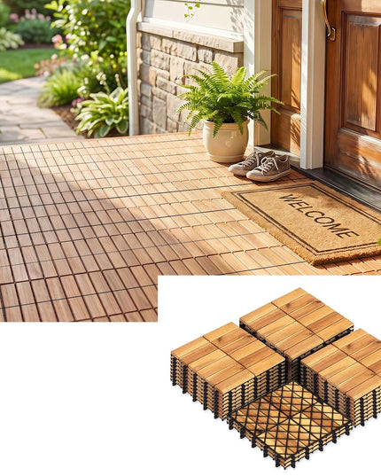 Giantex 12" x 12" Acacia Wood Interlocking Patio Flooring Tiles with Drainage Base