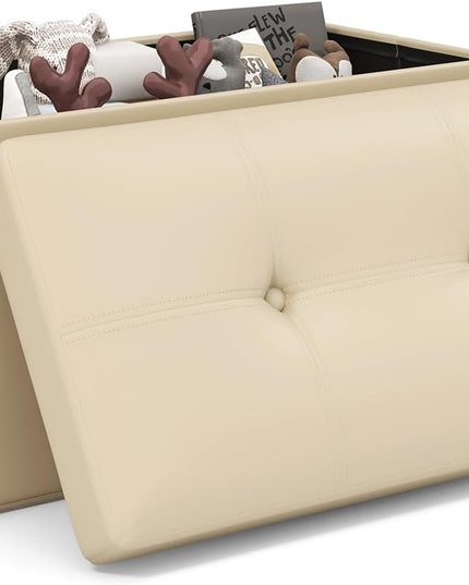 Giantex Cube Storage Ottoman - 15 Inches Folding Ottoman Storage Chest, PVC Leather, Upholstered Footrest