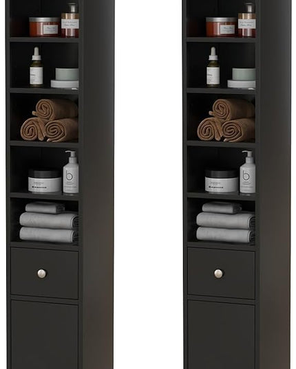 Giantex Slim Bathroom Storage Cabinet - 71" Tall Narrow Floor Cabinet Cupboard with 2 Doors, 5 Adjustable Shelves, 1 Drawer