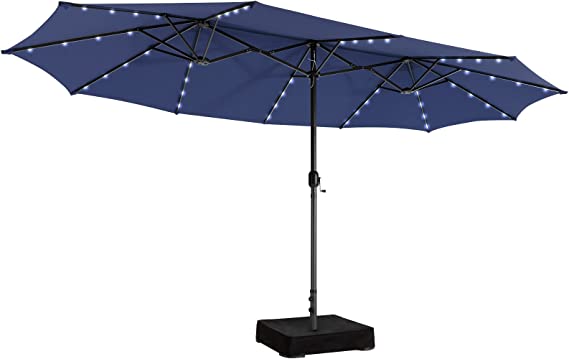 15ft Large Outdoor Umbrella Double-Sided, 48 Solar Lights, Auto-Charging Solar Panel
