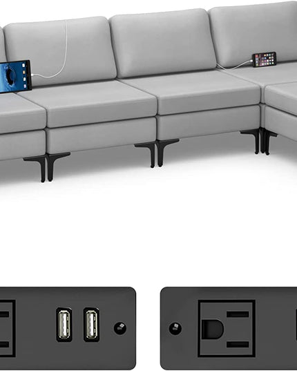 Giantex 4 Seat Convertible Sofa Couch, 123" L Sectional Sleeper with 2 or 1 USB Ports Socket