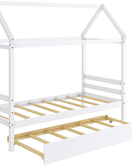 Giantex House Bed with Trundle, Solid Wood Twin Size Daybed for Girls & Boys