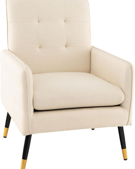 Giantex Modern Mid-Century Accent Chair - Upholstered Armchair with Tufted Back, Metal Legs
