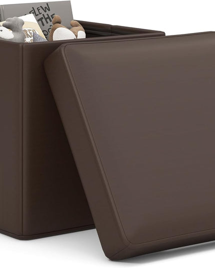 Giantex Cube Storage Ottoman - 15 Inches Folding Ottoman Storage Chest, PVC Leather, Upholstered Footrest