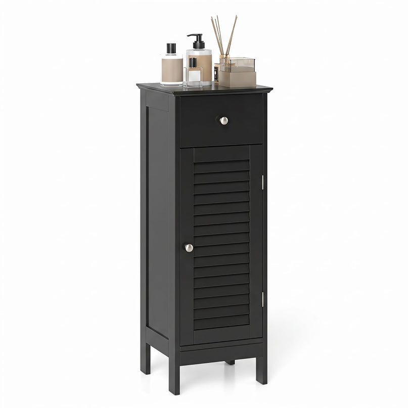 Giantex Bathroom Floor Storage Cabinet - Freestanding Side Cabinet with 1 Door, 1 Drawer & 3-Height Adjustable Shelf